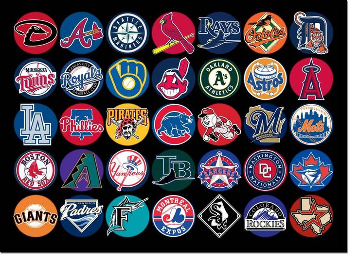 35 logos of the 30 MLB teams (some repeating)